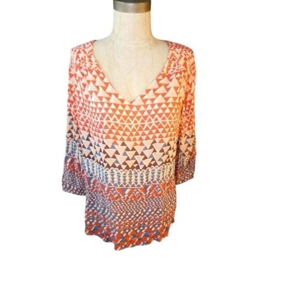 Lucky Brand Size 1X Boho Keyhole Back 3/4 Sleeve Blouse Top NWT $89 Plus Size - Picture 1 of 3